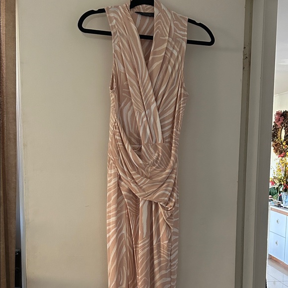 RACHEL Rachel Roy Beige Zebra Print Midi Dress - Picture 1 of 1